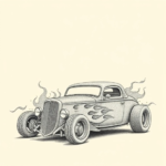 a hotrod car with flames